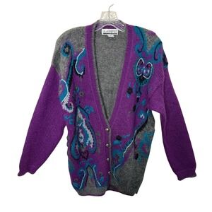 SK & Company Vintage Mohair Wool Cardigan Sweater Women's Size Medium Artsy‎